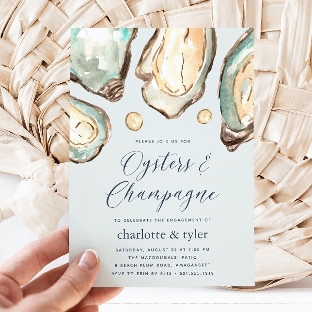 Watercolor Oysters & Champagner Engagement Party Einladung (Von Creator hochgeladen)