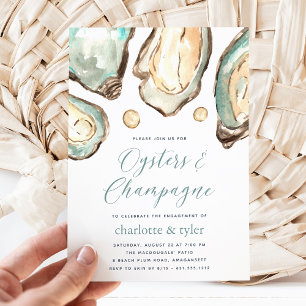 Watercolor Oysters & Champagner Engagement Party Einladung