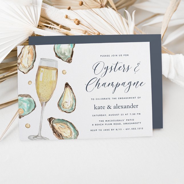 Watercolor Oysters & Champagner Engagement Party Einladung (Von Creator hochgeladen)