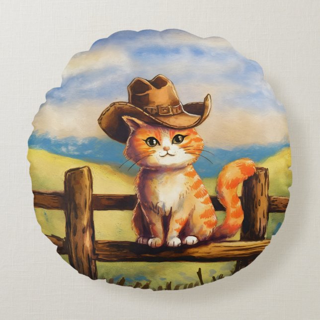 Watercolor Painted Cat Dad Rundes Kissen (Vorderseite)