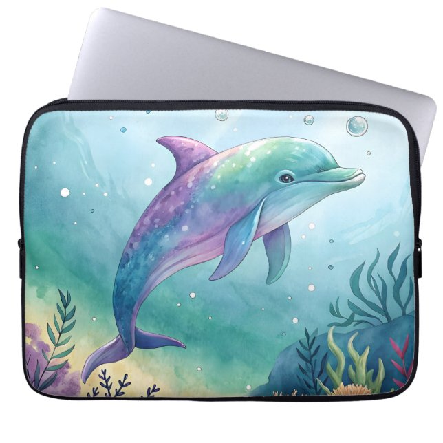 Watercolor painted dolphin laptopschutzhülle (Vorderseite)