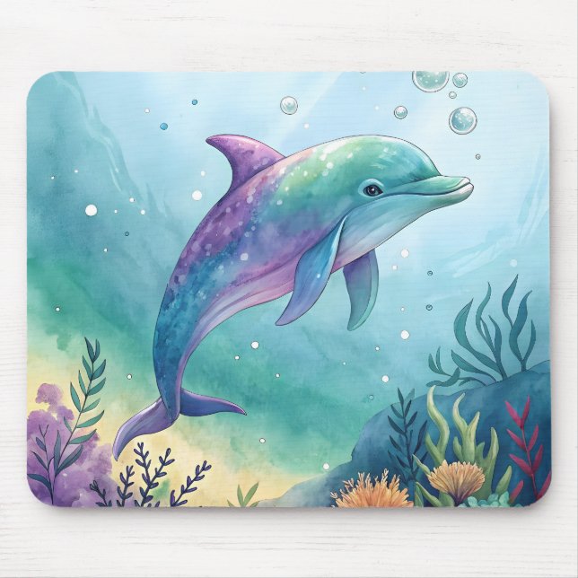 Watercolor painted dolphin mousepad (Vorne)