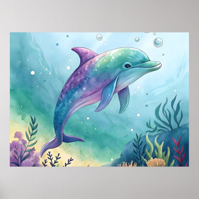 Watercolor painted dolphin poster (Vorne)