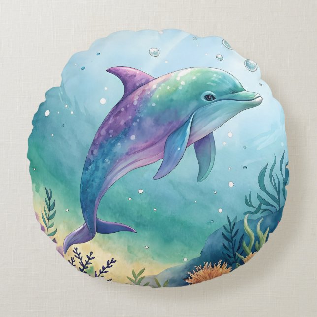 Watercolor painted dolphin rundes kissen (Vorderseite)