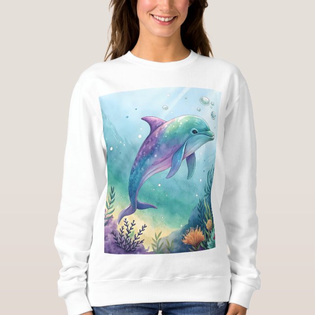 Watercolor painted dolphin sweatshirt (Vorderseite)