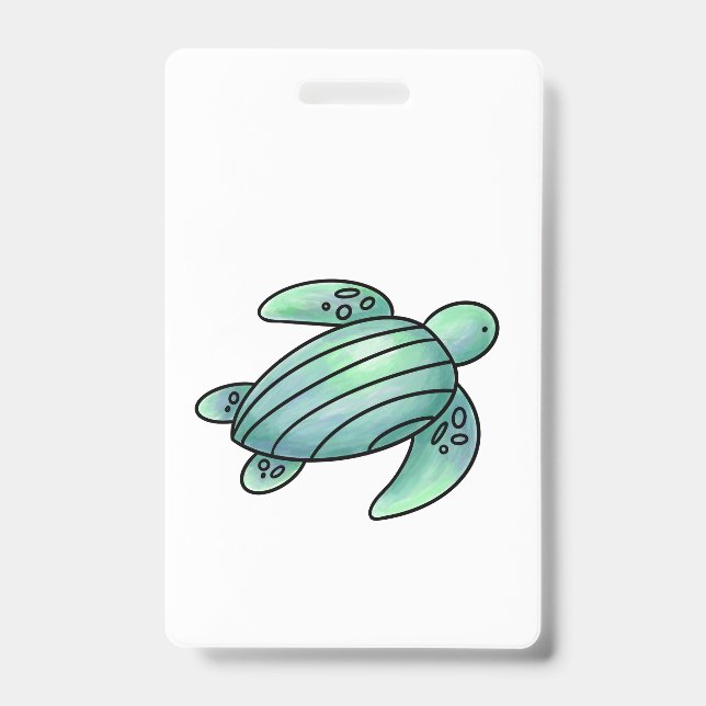 watercolor painted sea turtle cartoon blue green  ausweis (Vorderseite)