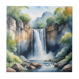 Watercolor painted waterfall fliese