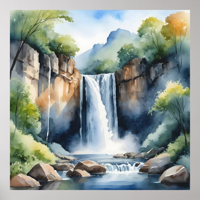 Watercolor painted waterfall poster (Vorne)