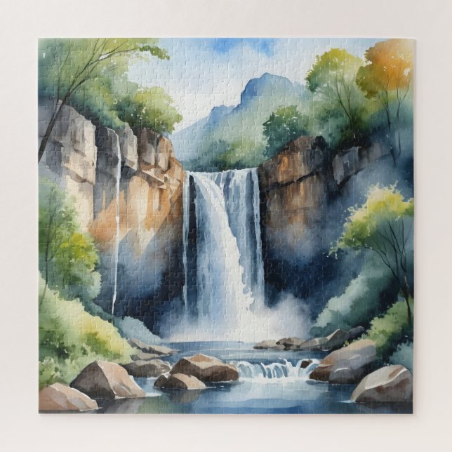 Watercolor painted waterfall puzzle (Vertikal)