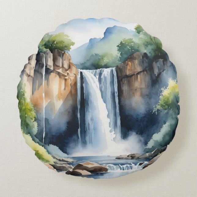 Watercolor painted waterfall rundes kissen (Vorderseite)