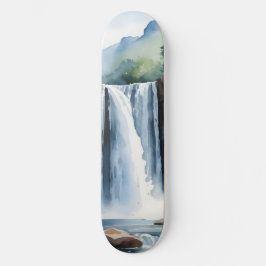 Watercolor painted waterfall skateboard