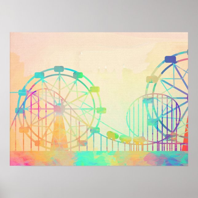Watercolor Painting Ferris Wheel Fairground Art Poster (Vorne)