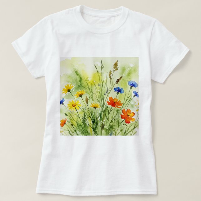 Watercolor painting of wildflowers and plants T-Shirt (Design vorne)