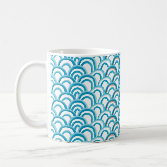 Watercolor painting seamless pattern with blue wav kaffeetasse (Links)