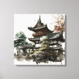 Watercolor painting style of a japanese temple leinwanddruck