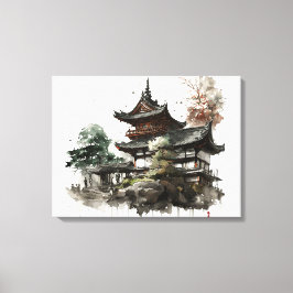 Watercolor painting style of a japanese temple leinwanddruck