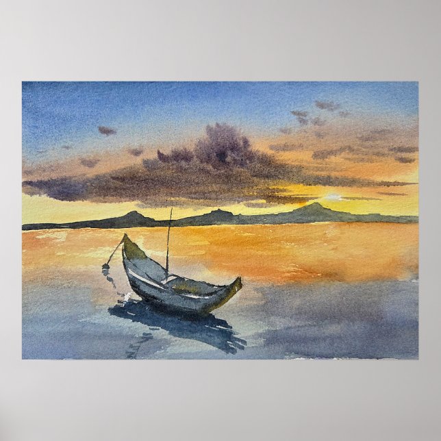 Watercolor Painting Sunset scene  Poster (Vorne)