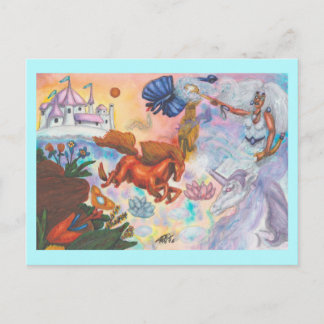 Watercolor Painting Unicorn Opal Fairy Dragon Fire Postkarte
