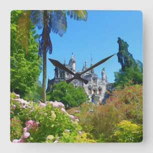 Watercolor palace quadratische wanduhr
