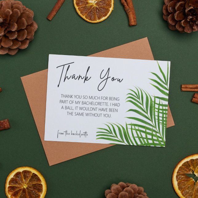 Watercolor Palm Bride Junggeselinnen-Abschied Viel Mitteilungskarte (Miami Green Palm Bachelorette Party Thank You Card)