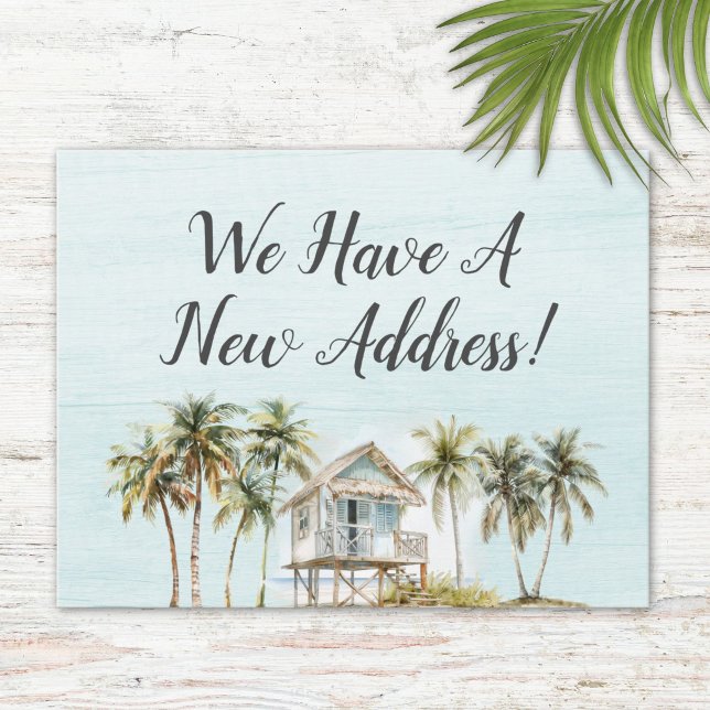 Watercolor Palm Tree Beach House New Address Card (Von Creator hochgeladen)