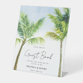 Watercolor Palm Tree Beach Wedding Gästebuch Sockelschild