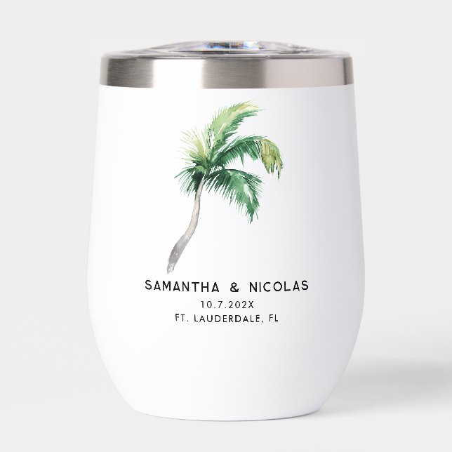 Watercolor Palm Tree Tropical Wedding Personalized (Vorderseite)