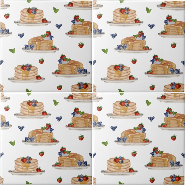 Watercolor Pancakes Berries Breakfast Brunch  Fliese (Watercolor Pancakes Berries Breakfast Brunch Ceramic Tile)