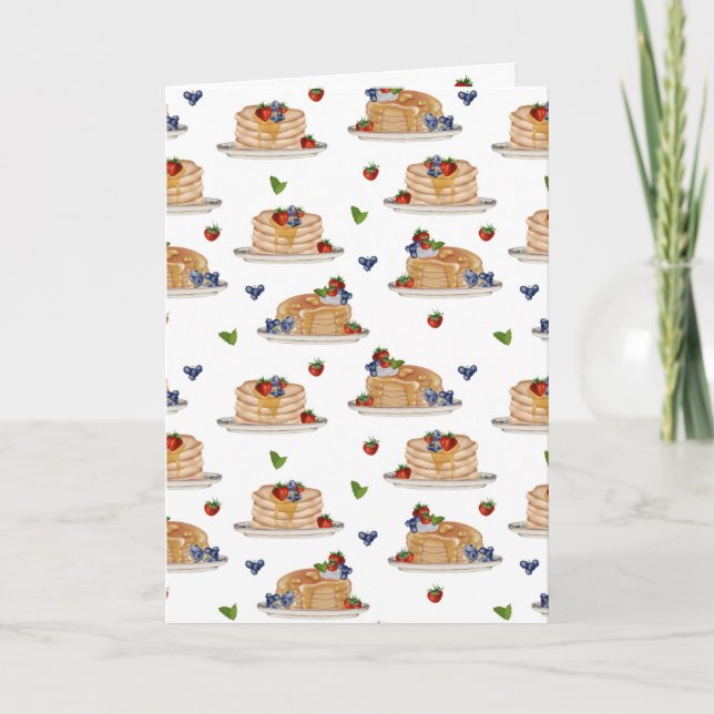 Watercolor Pancakes Berries Breakfast Food Pattern Karte (Vorderseite)