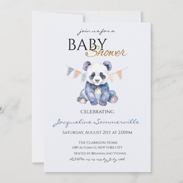 Watercolor Panda bear Baby Shower Einladung (Vorderseite)