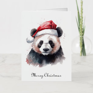 Watercolor-Panda-Weihnachtsmannmütze Frohe Weihnac