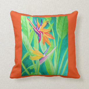 Watercolor-Paradiesvogel Blumen Kissen