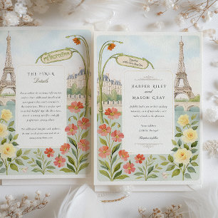 Watercolor Paris Eiffel Tower Wedding Einladung