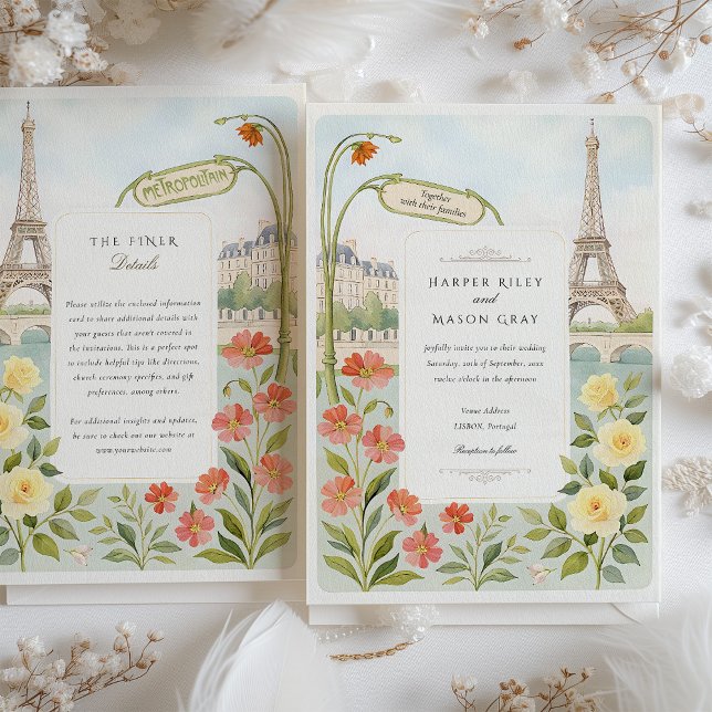 Watercolor Paris Eiffel Tower Wedding Einladung (Von Creator hochgeladen)