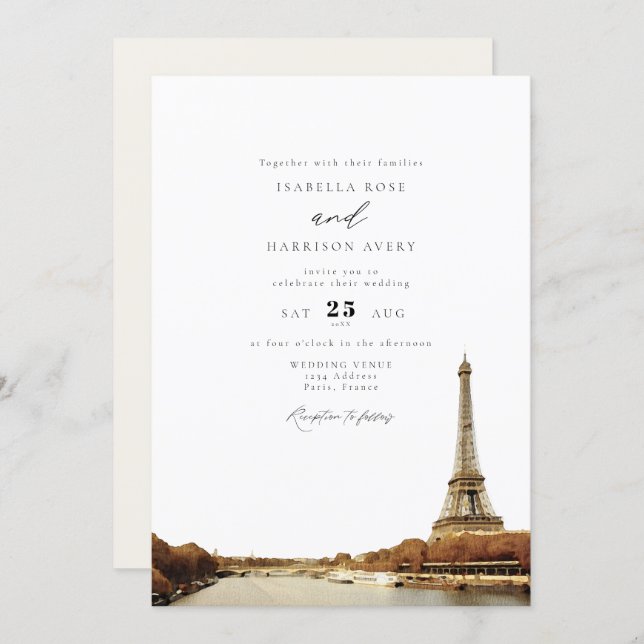 Watercolor Paris Frankreich Eiffel Tower City Wedd Einladung (Vorne/Hinten)