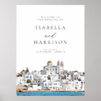Watercolor Paros Greece Skyline Travel Wedding