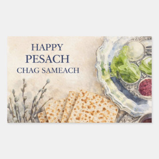 Watercolor Passover Greeting – Happy Pesach  Rechteckiger Aufkleber