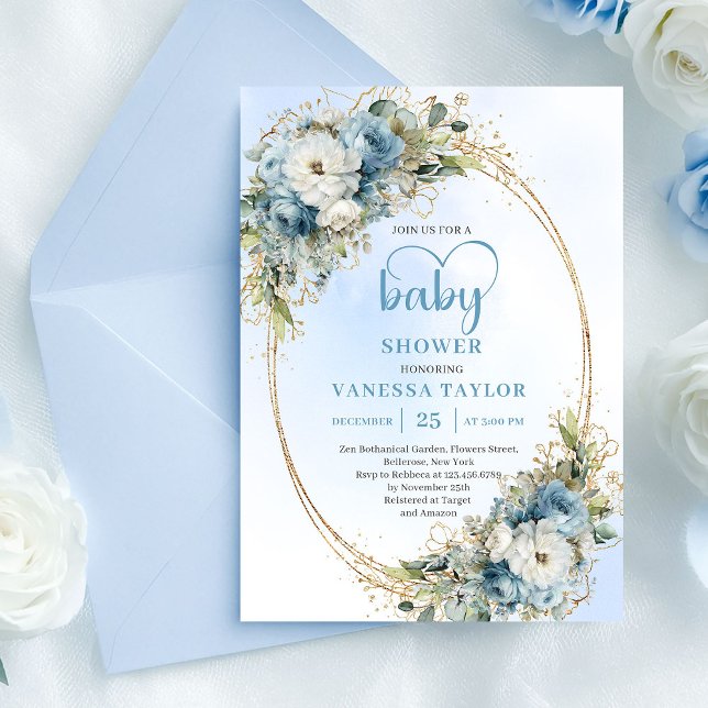 Watercolor Pastel Blue Floral Baby Shower Invite  Einladung (Watercolor Pastel Blue Floral Baby Shower Invite.......)