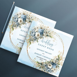 Watercolor Pastel Blue Floral Glitter Sign In Book Gästebuch