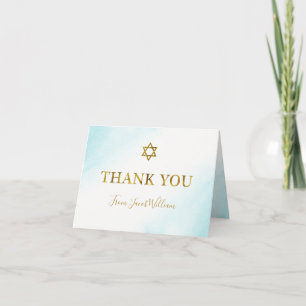Watercolor Pastel Blue Gold Bar Mitzvah Vielen Dan Dankeskarte
