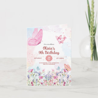 Watercolor Pastel Butterfly Folded Card Invitation Einladung