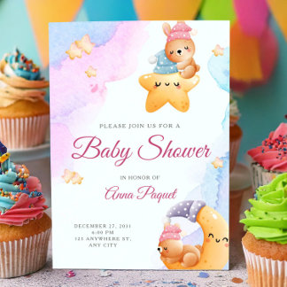 Watercolor Pastel Cute Teddy Bear Baby Shower Einladung