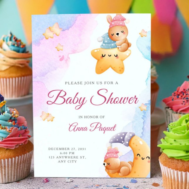 Watercolor Pastel Cute Teddy Bear Baby Shower Einladung (Watercolor Pastel Cute Teddy Bear Baby Shower Invitation, We Can Bearly Wait)