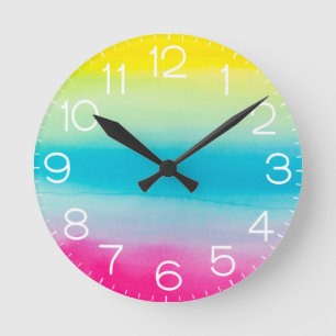 Watercolor Pastel Rainbow Colorful Decor Runde Wanduhr