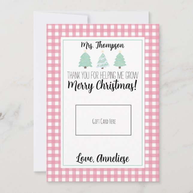 Watercolor Pastel Tree Teacher Weihnachtsgeschenkk Dankeskarte (Vorderseite)