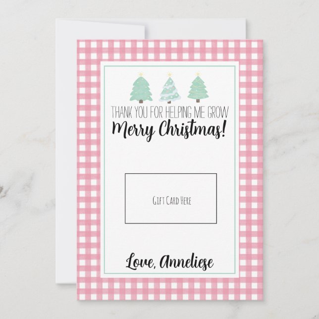 Watercolor Pastel Tree Teacher Weihnachtsgeschenkk Dankeskarte (Vorderseite)