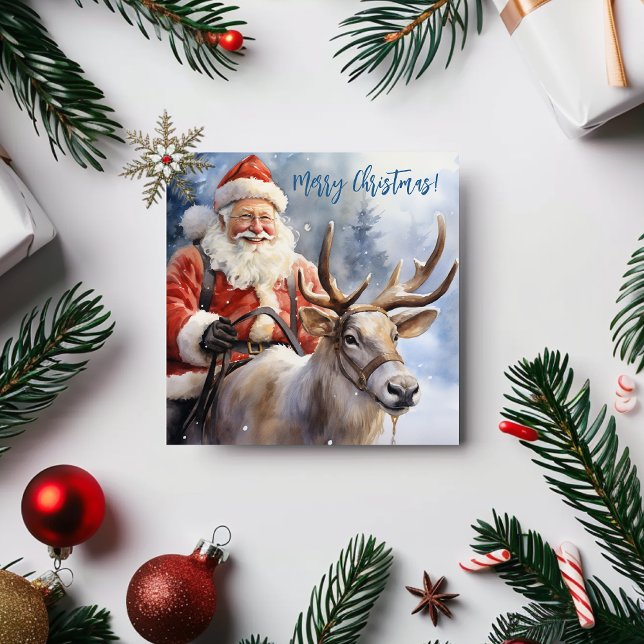 Watercolor Pastell Blue Weihnachten Weihnachtsmann (Watercolor Pastel Blue Christmas Santa Claus Holiday Card)
