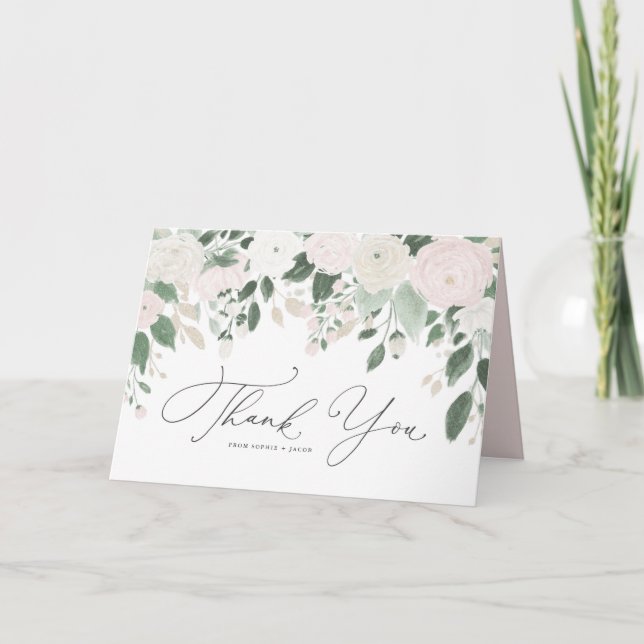 Watercolor-PastellBlumen mit GoldGlitzer-Blätter Dankeskarte (Vorderseite)