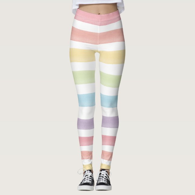 Watercolor-Pastellregenbogen Stripes niedliche Leggings (Vorderseite)