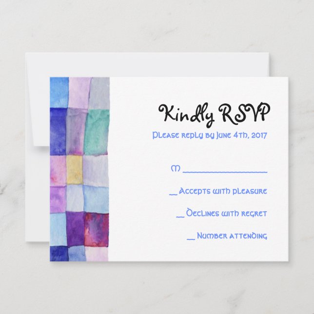 WATERCOLOR PATCHWORK BAUM Bat Mitzvah RepKarte RSVP Karte (Vorderseite)